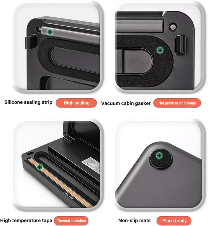 Vacuum Sealer Machine Strong Suction 5-In-1 Modes for Dry & Moist Foods with 10 Vacuum Bags Black Design for Fresh Meat Vegetables