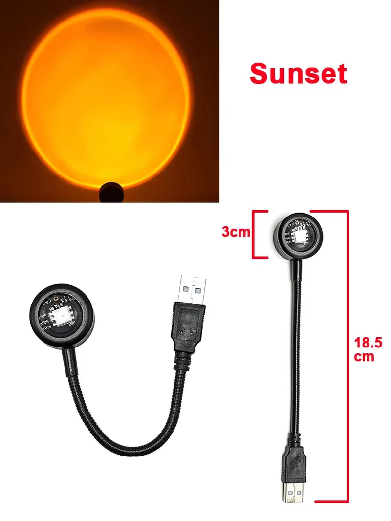 USB Sunset Light LED Rainbow Neon Night Lamp Sunset Projector Self Photography Light Wall Atmosphere Lighting for Bedroom Decor