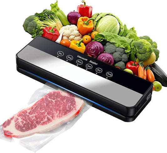 Vacuum Sealer Machine Strong Suction 5-In-1 Modes for Dry & Moist Foods with 10 Vacuum Bags Black Design for Fresh Meat Vegetables