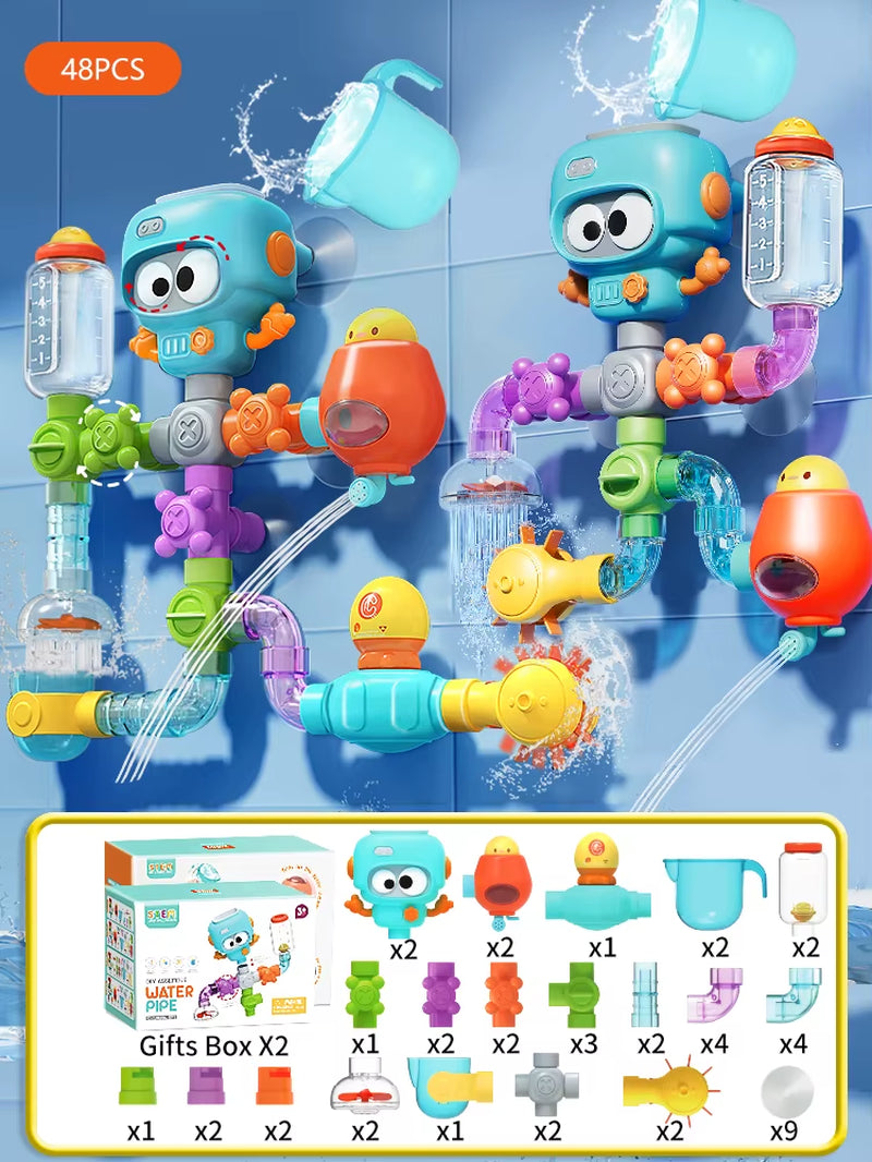 Baby Bath Toys with Strong Suction Cups Tubes Spinner Squirt Water Game Set Toddlers Kids Shower Pool for 3 Years Children Gifts