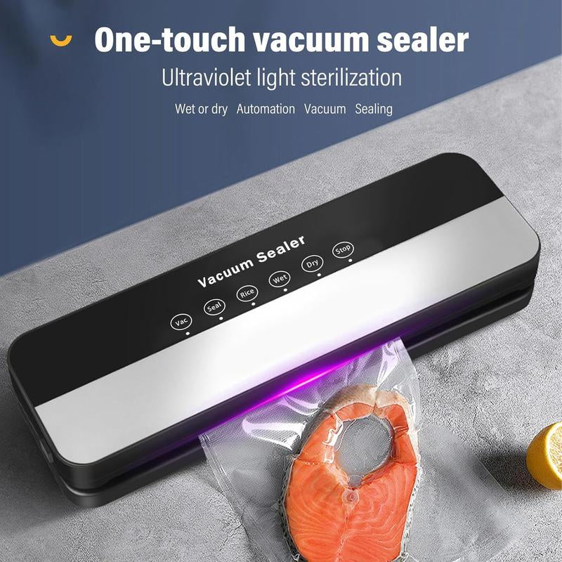 Vacuum Sealer Machine Strong Suction 5-In-1 Modes for Dry & Moist Foods with 10 Vacuum Bags Black Design for Fresh Meat Vegetables