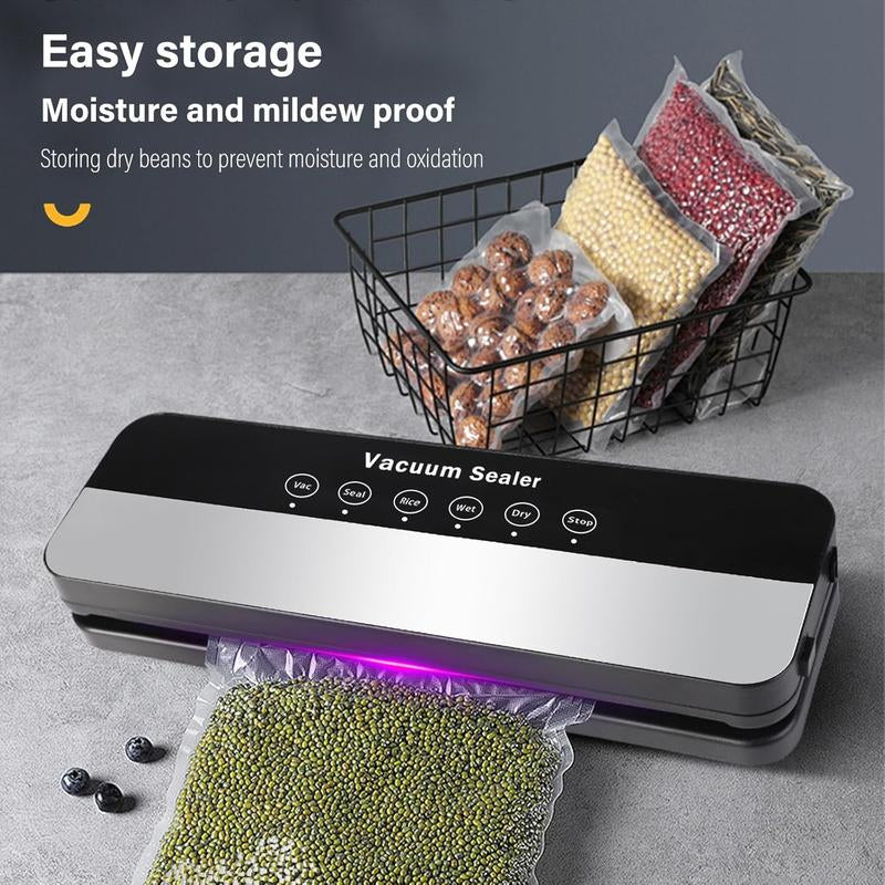 Vacuum Sealer Machine Strong Suction 5-In-1 Modes for Dry & Moist Foods with 10 Vacuum Bags Black Design for Fresh Meat Vegetables