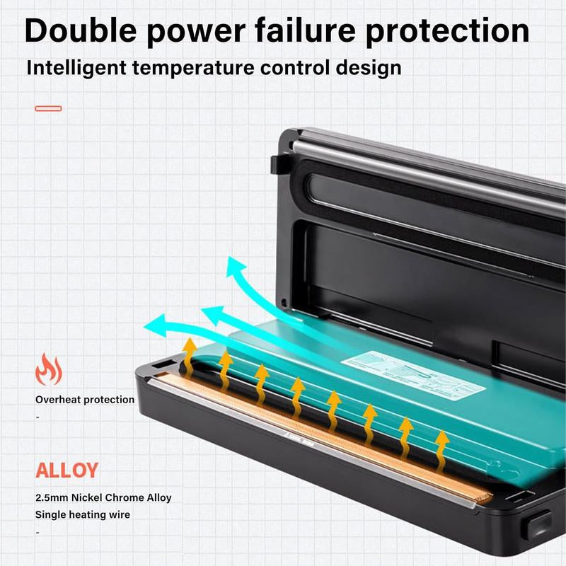 Vacuum Sealer Machine Strong Suction 5-In-1 Modes for Dry & Moist Foods with 10 Vacuum Bags Black Design for Fresh Meat Vegetables